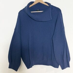 Talbots Chunky Ribbed Knit Split Cowl Neck Cropped Sweater Blue Size 3XP Wool